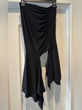 Asymmetrical Black Ruched Midi Skirt
